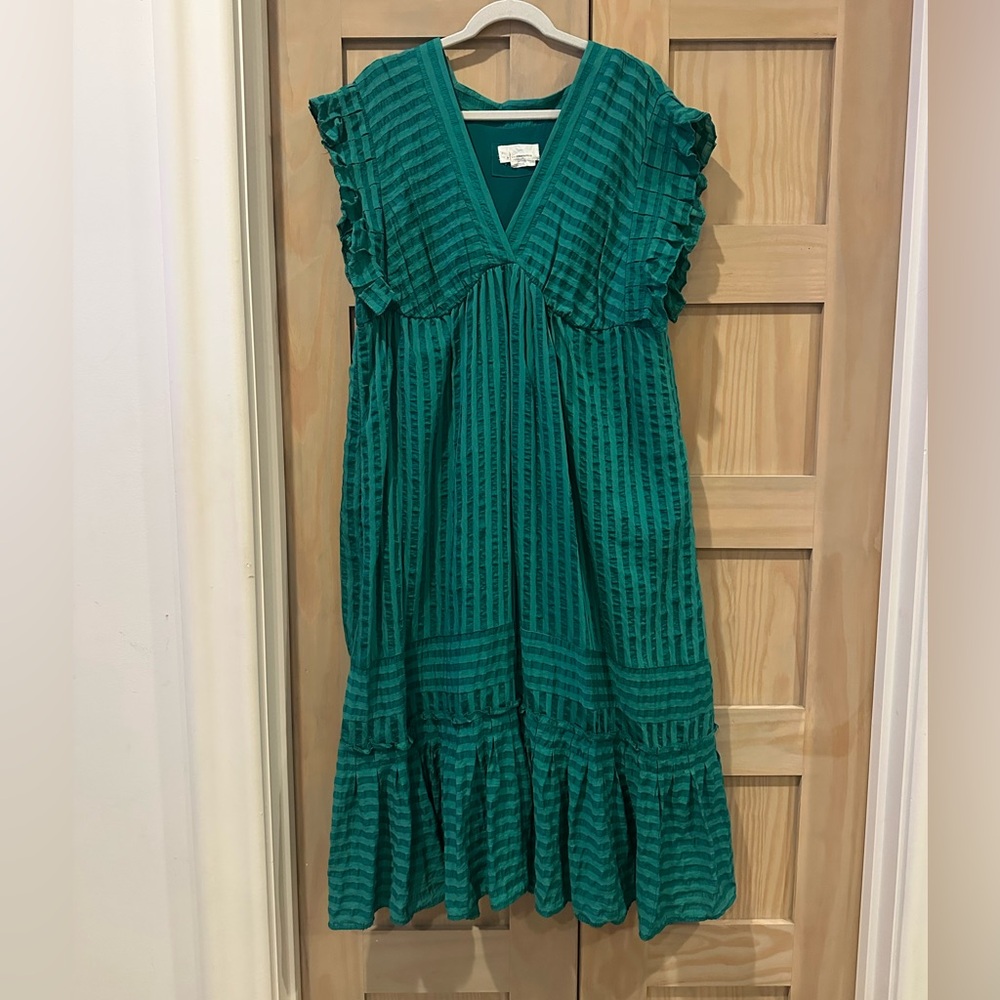 Anthropologie Teal V-Neck Textured Dress